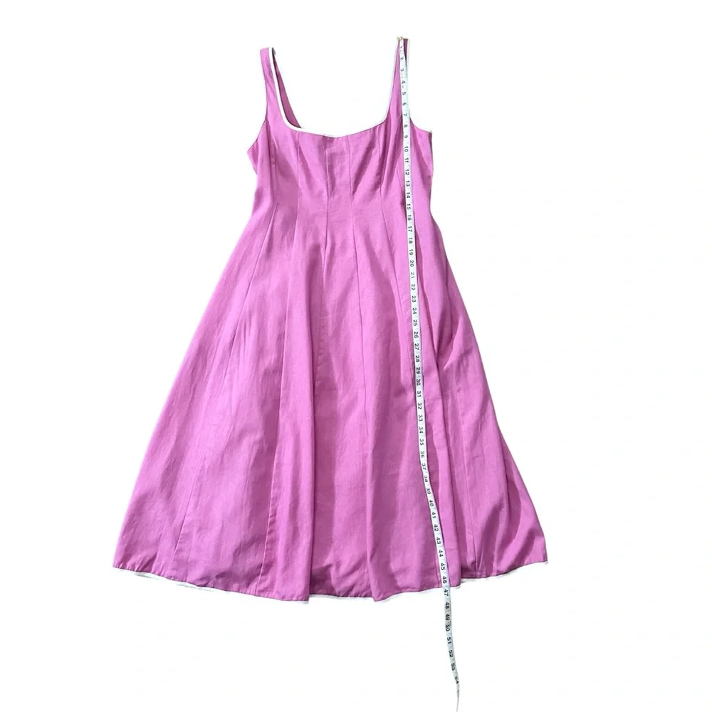 Avec Les Filles Contrast Edge Fit & Flare Midi Linen Blend Dress Size 10 - Picture 10 of 12